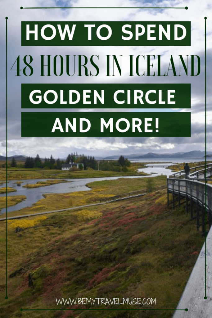 Only have two days in Iceland? Here's a compact and fun itinerary for Iceland that can be completed in 38 hours. You will be able to self drive the Golden Circle, check out some of the most beautiful waterfalls in Iceland, and of course, end your trip with a visit to the Blue Lagoon. If you are short on time, this itinerary is perfect for you. #Iceland #IcelandItinerary