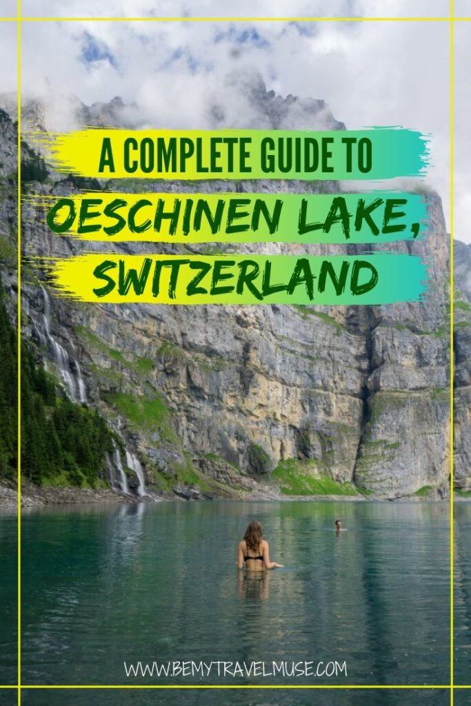 A complete guide to exploring beautiful Oeschinen Lake (Oeschinensee) in Bern, Switzerland. Get information on hiking trails, waterfalls, boat rentals, crystal clear water (that's drinkable!) and more. #Switzerland