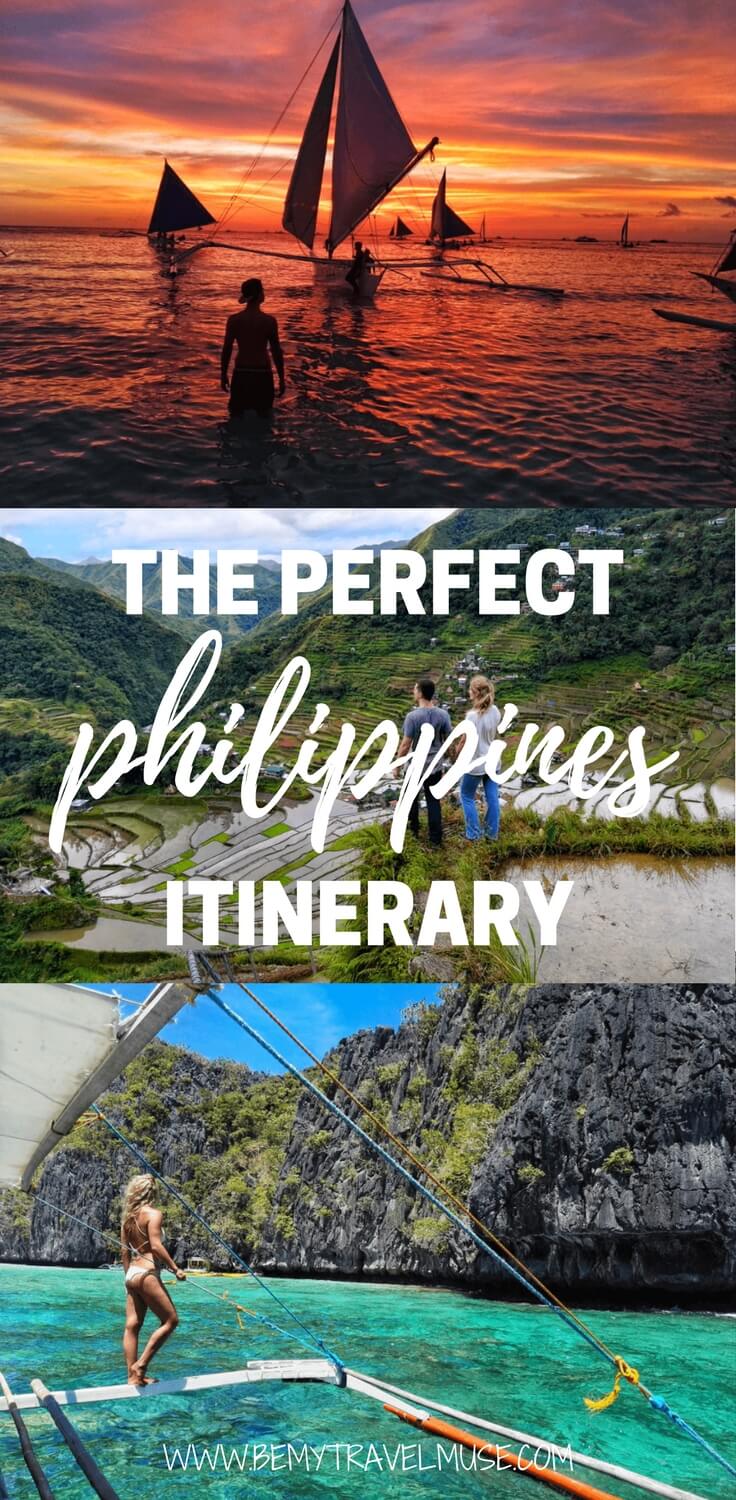 The ultimate Philippines itinerary, perfect for both couples and solo travelers. Travel through Manila, North Luzon, Sagada, Boracay, Coron, Cebu, and many other off the beaten path spots | Philippines Travel Destinations | Philippines Travel Tips | Places to visit in Philippines | Guide to Philippines | Philippines adventure | Be My Travel Muse #Philippines #Bucketlist