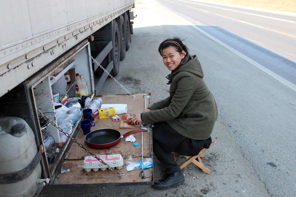 hitchhiking woman