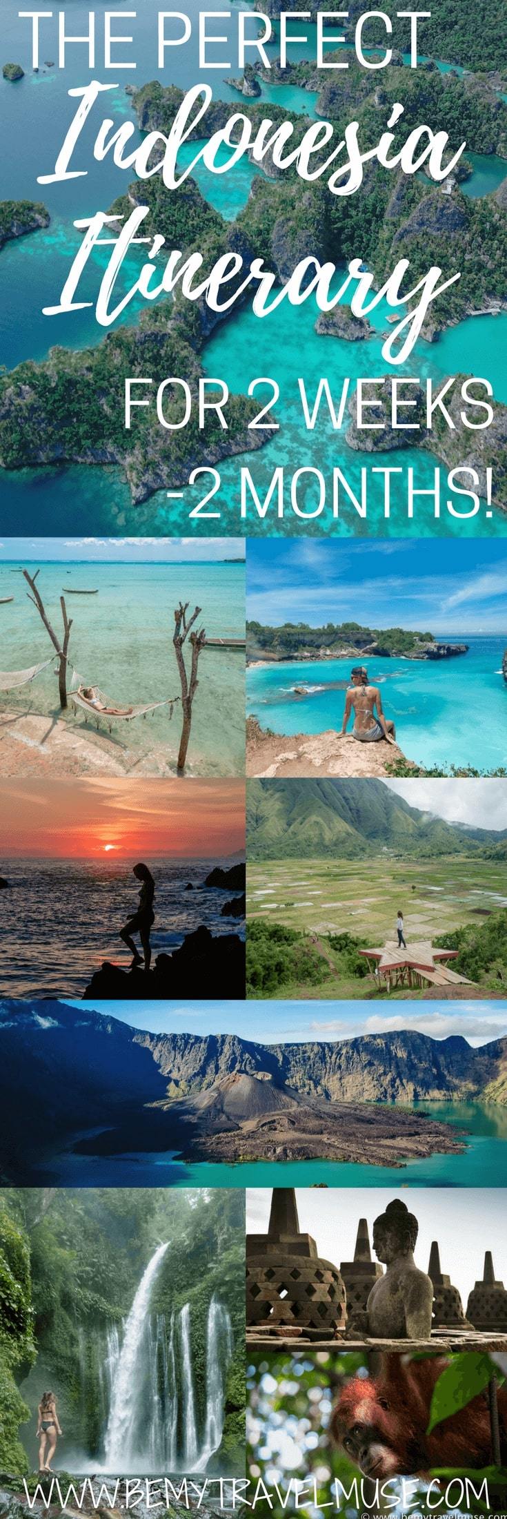 From 2 weeks to 2 months, this is an epic Indonesia itinerary that will help you make the most out of your time in Indonesia! Both itineraries will make sure you have the opportunity to explore the islands, mountains, and some off the beaten path spots | Be My Travel Muse | Indonesia travel tips | Southeast Asia