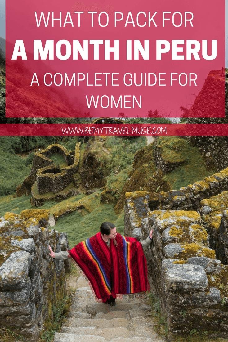 Planning a trip to Peru? This Peru packing list for women will help you pack for multiple climates without overpacking your luggage! Click to read what I've packed for a month in Peru the hikes for the mountains, the amazon, and the city. #Peru #SouthAmerica
