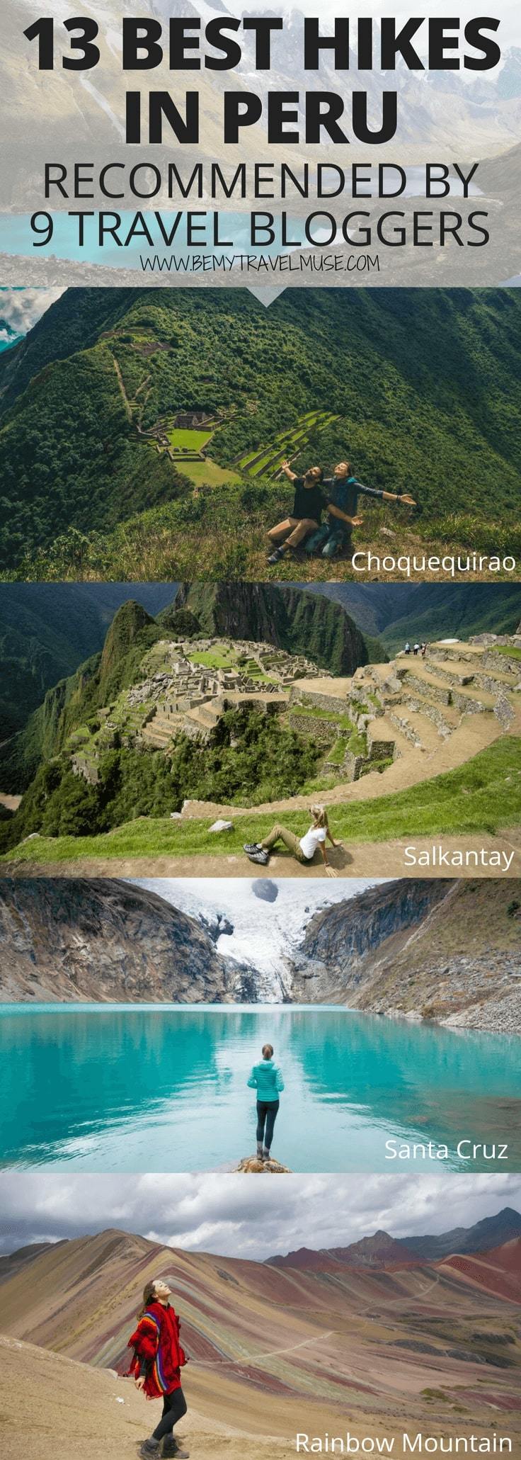 In this list, 9 travel bloggers share their favorite hikes in Peru. Planning for an adventure in Peru, but don't know which hiking trails are the best? This list covers popular trails, off the beaten path trails, easy, moderate and difficult hikes, plus secret tips, that will help you plan a perfect South America outdoor adventure in Peru #Peru #HikingTips