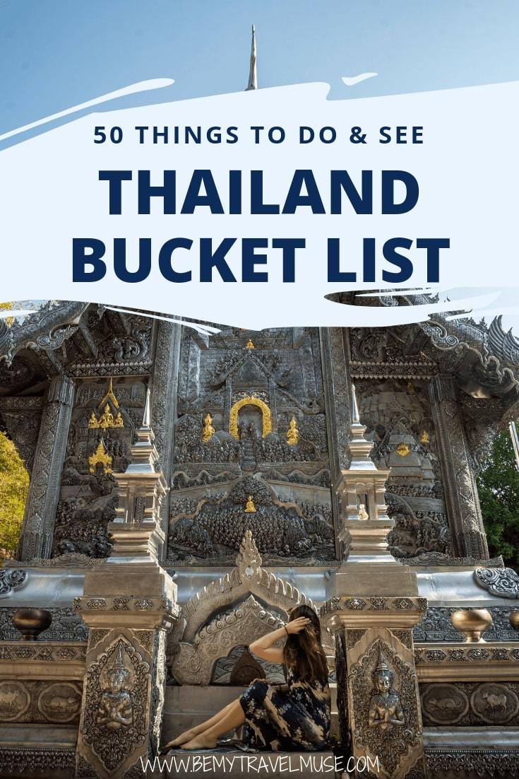 If you are traveling in Southeast Asia, you are most likely visiting Thailand at some point. Here's an awesome Thailand bucket list with 50 tops things to see & do that will help you plan your Thailand trip! Best islands, mountains, cities, food, adventures, and so much more. #Thailand #ThailandTravelTips