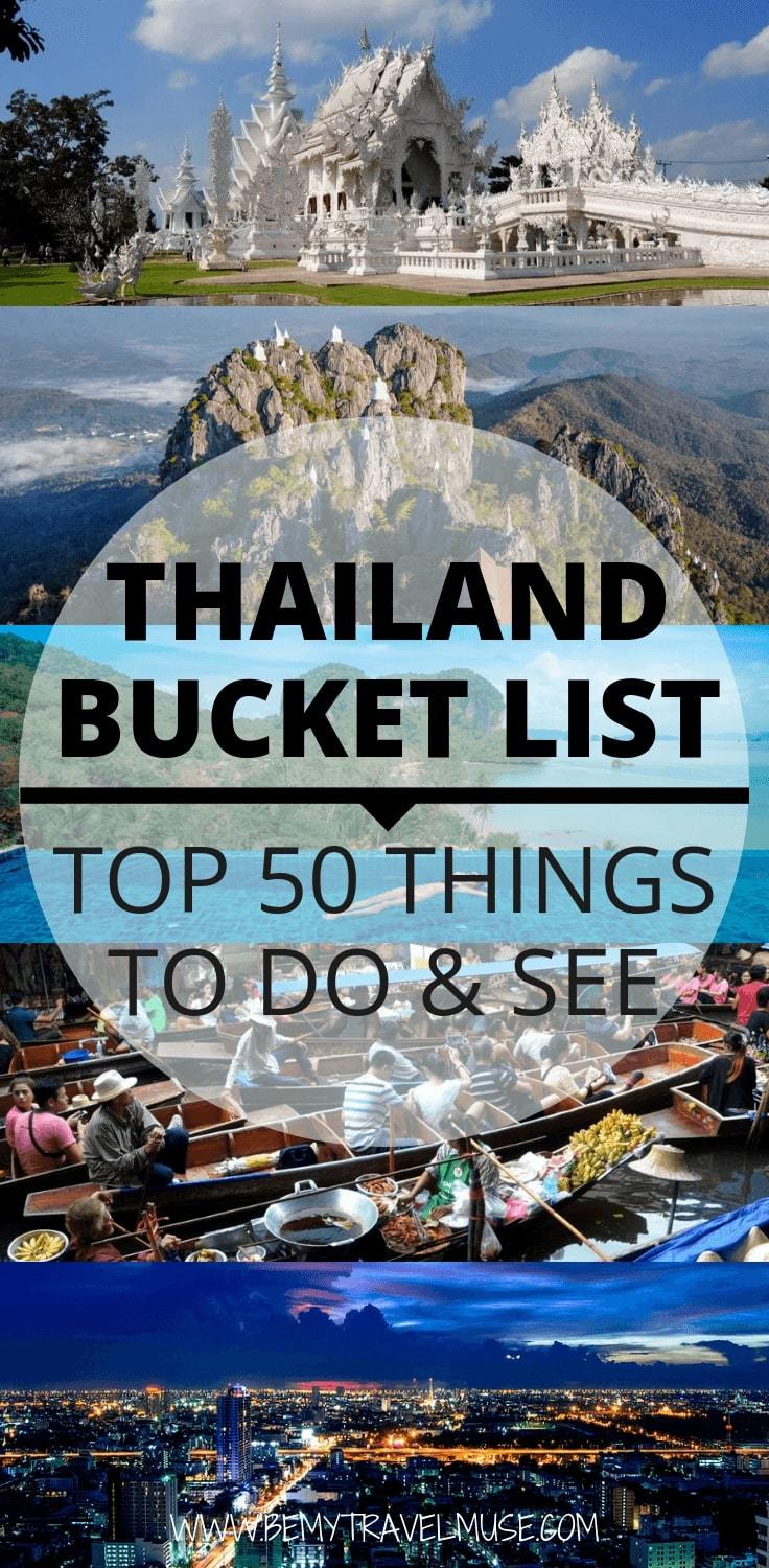 Looking for an epic adventure in Thailand? Here is an awesome Thailand bucket list with 50 top things to do and see! Visit the most gorgeous islands, climb a few mountains, enjoy the cities, eat all the great Thai food and enjoy everything the land of smiles has to offer! #ThailandBucketList #Thailand #ThailandTravelTips