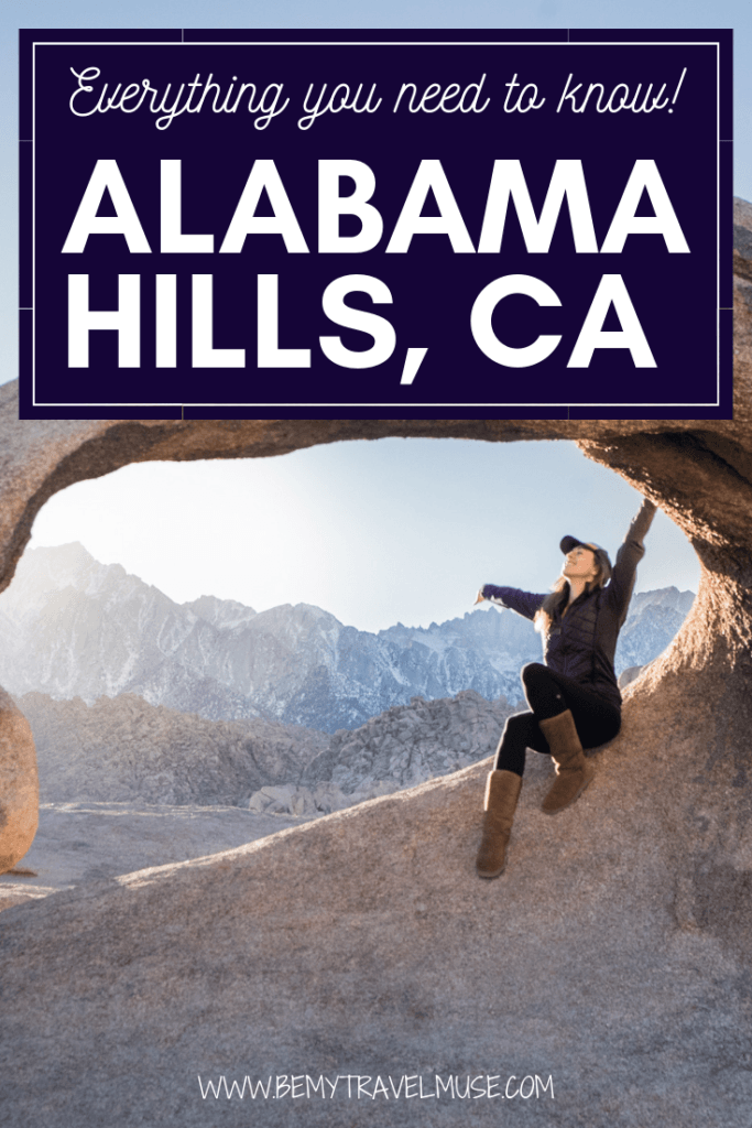 Everything you need to know about exploring Alabama Hills, California. Details on the famous arches, the best sunrise point, best time to go, tips on getting to the Movie Road, camping guide, and so much more #AlabamaHIlls #California