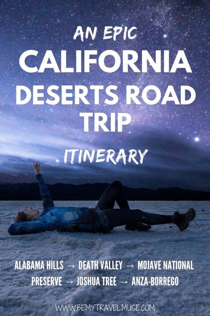 This epic California desert road trip will take you through Alabama Hills, Death Valley, Mojave National Preserve, Joshua Tree National Park and Anza Borrego State Park. Safety tips, accommodation guide and all of the best stops along the way are included. Click to read now! #CaliforniaRoadTrip #CaliforniaTravelTips