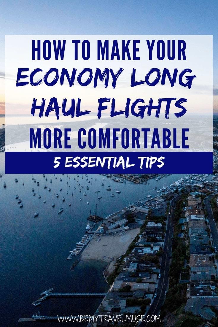 My best tips on how to make your economy long haul flights more comfortable. These essential tips will help you survive the 10+ hours in the air! #EconomyLongHaulFlights