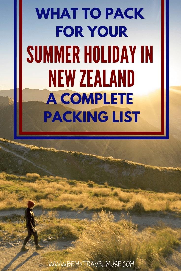 Here's a complete packing list for your summer holiday in New Zealand, with amazing, practical yet stylish clothing options, hiking gear, best bags to bring, as well as tech. #NewZealand #SummerPackingList