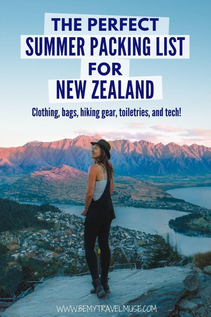 Packing for a summer holiday in New Zealand? It's ever-changing temperature can be tricky! Fret not, here's the perfect summer packing list for New Zealand, including a complete clothing list, the best bags to bring with you, as well as toiletries, hiking gear and tech gadgets! #NewZealandTravelTips #NewZealand