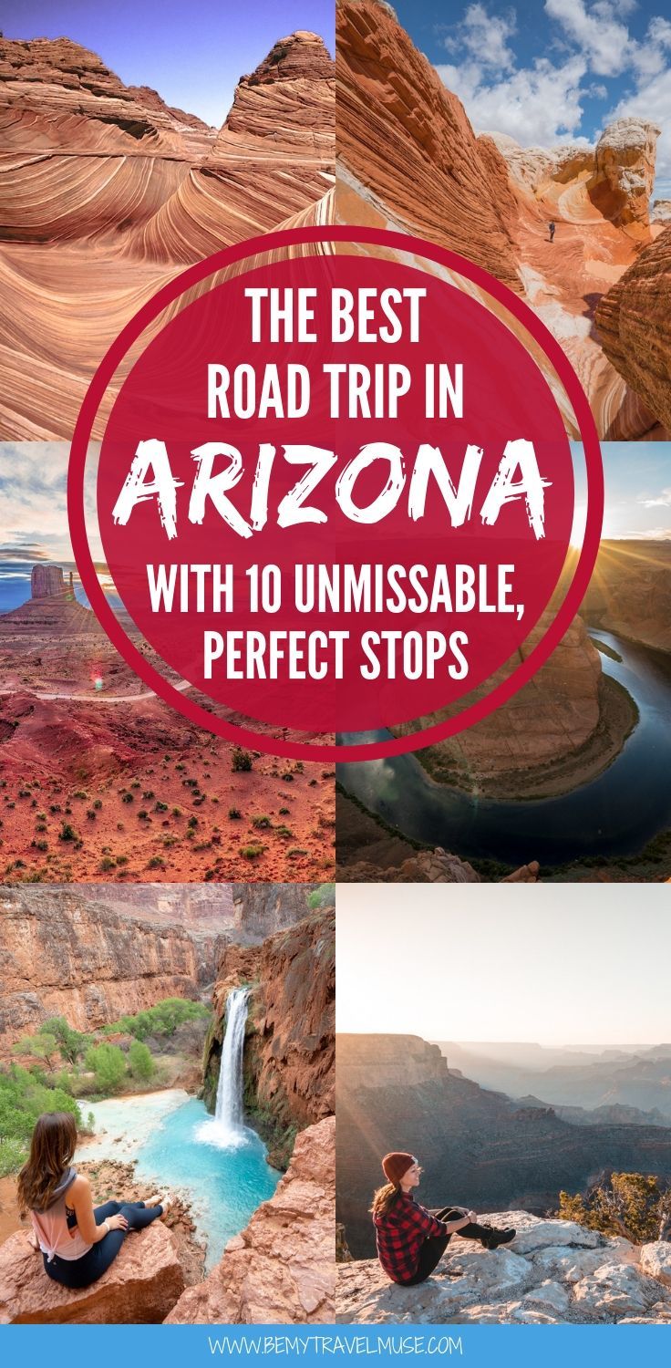 Where to go on a road trip in Arizona? Here are 10 unmissable stops that you should include in your Arizona road trip itinerary. See the Grand Canyon, the Havasu Falls, the Antelope Canyon, and 7 other awesome places! Photos, maps, and insider tips included - click to read now. #Arizona #ArizonaRoadTrip