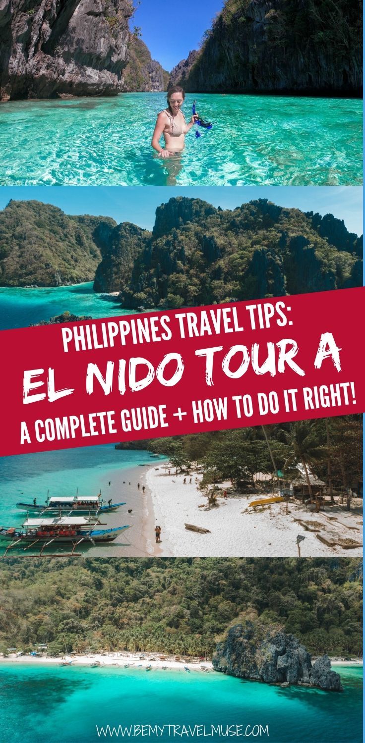 Traveling to El Nido, Palawan, the Philippines? You might be considering the El Nido island hopping Tour A. Here's a complete guide to the island hopping tour, and an honest breakdown on the stops, snorkeling spots, food options, and a comparison between a group tour and a private tour to prepare you for the tour #ElNido