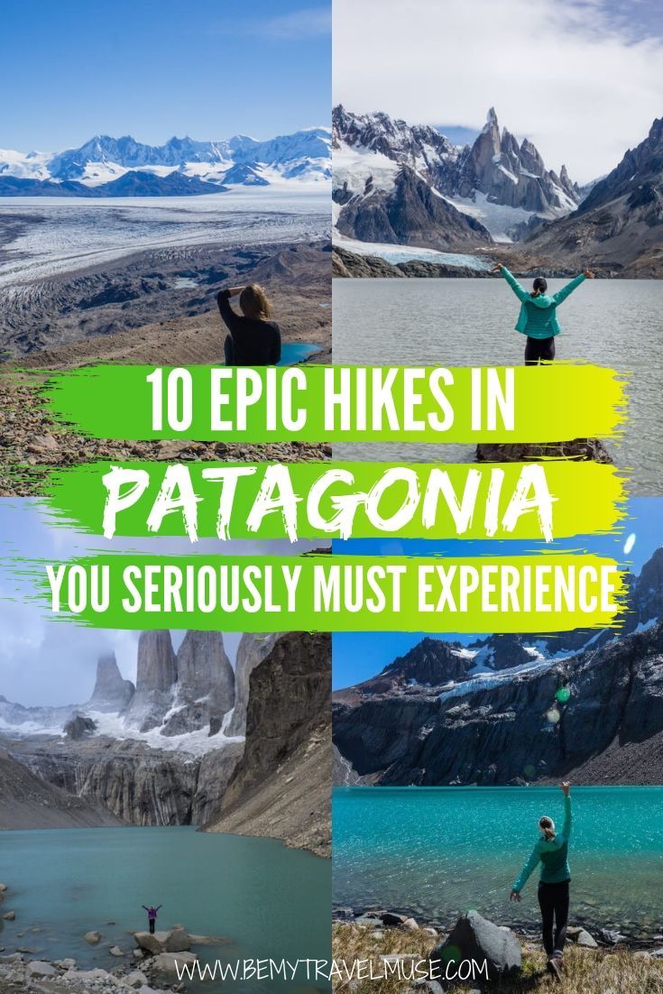 Here are 10 epic hikes you must experience when in Patagonia. Length of hike, difficulty ratings, and other essential information are included to help you plan the best hiking trip to Patagonia. #Patagonia