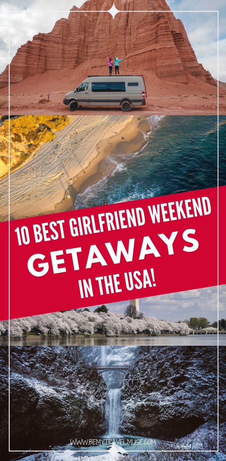 Planning a long weekend getaway with your girlfriends? Here are 10 awesome destinations in the USA that's perfect for a weekend girlfriend getaway. Whether your friend group prefers the outdoors, a lively or peaceful atmosphere, something natural, or more of a city vibe, there’s something on this list that can make everyone in your group happy. Click to check out the list now! #WeekendGetaway #GirlfriendTrips