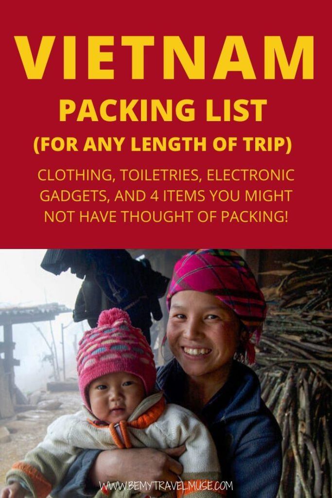 Here's a perfect Vietnam packing list for any time of the year, and for any length of trip. Get tips on what clothes, toiletries, and electronic gadgets you should bring with you, as well as information on the weather and shopping in Vietnam. #Vietnam