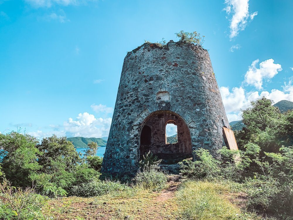 windmill ruin at the top of Peace Hill hike in Virgin Islands National Park