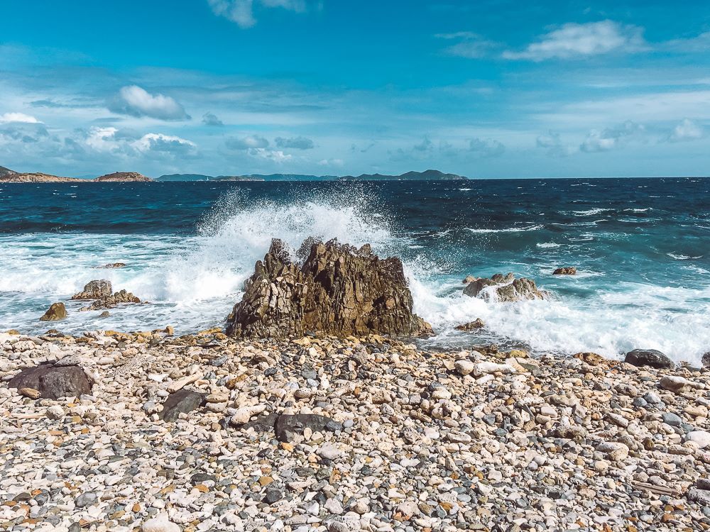 waves smashing up against rocks at Drunk Bay in Virgin Islands National Park