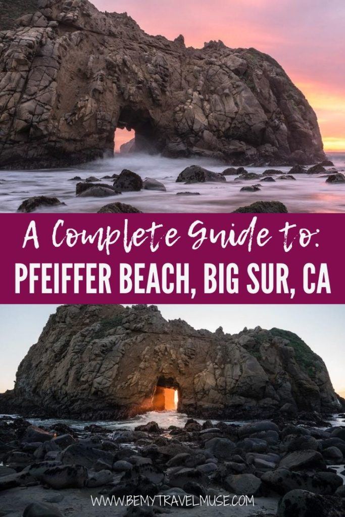 A complete guide to Pfeiffer Beach, Big Sur, California, the land of the purple sand! See the best things to do at Pfeiffer Beach, how to get to Pfeiffer Beach, and quick tips on what to bring. 