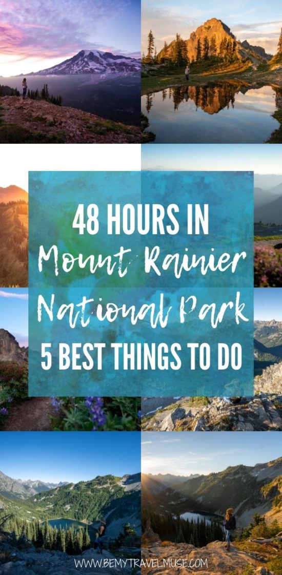 Planning an overnight trip in Mount Rainier National Park? Here are 5 awesome things to do, plus tips on the best time to visit Mount Rainier National Park, and where to stay when you are there. #MountRainier