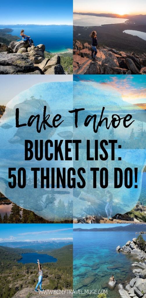 What are the best things to do in Lake Tahoe, other than the beautiful lake itself? Hiking, biking, skiing, snowboarding, camping, and even scuba diving! Click to see the best Lake Tahoe Bucket List and start planning an awesome trip to Lake Tahoe soon! #LakeTahoe