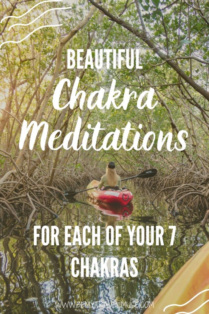 Practicing meditation? Here are a full list of guided meditations specially designed for each of your 7 chakras. Learn more about each chakra, what it means, how to balance and meditate to it. FREE 7-day meditation guide included! #ChakraMeditation #Meditation