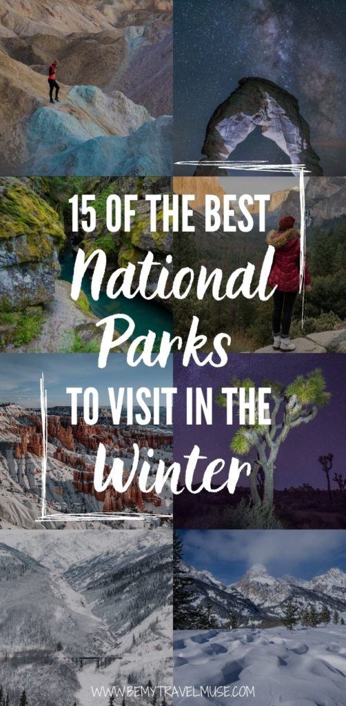 Which are the best national parks to visit in the winter? On this list you will find 15 amazing national parks that are probably great year-round, but extra whimsical in the winter. If you are planning an outdoor adventure this winter, this list is perfect for you. #Winter #USANationalPark