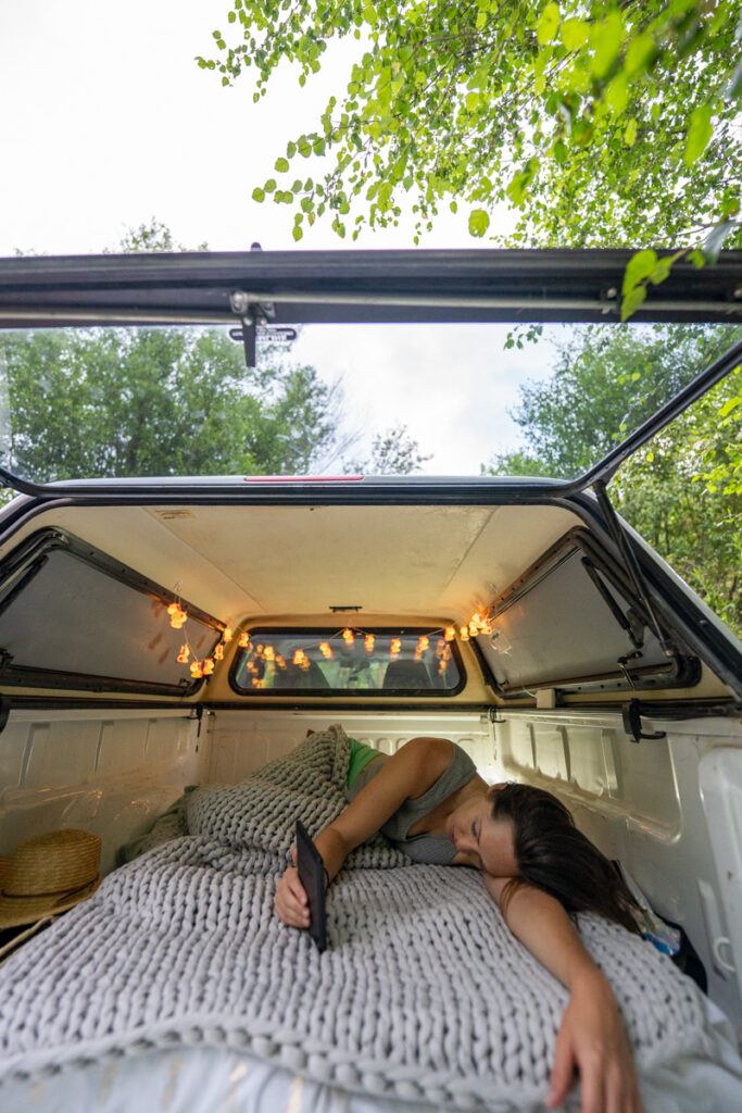 truck bed camping setup