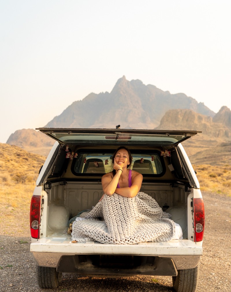 truck bed camping setup