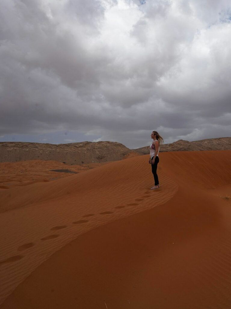 Solo female travel in the Dubai desert.