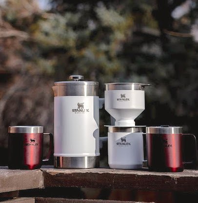 stanley coffee mugs and french press and pour over set